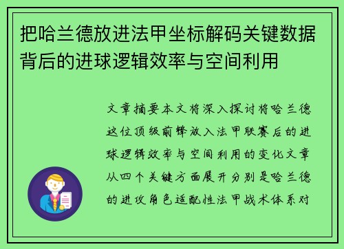 把哈兰德放进法甲坐标解码关键数据背后的进球逻辑效率与空间利用